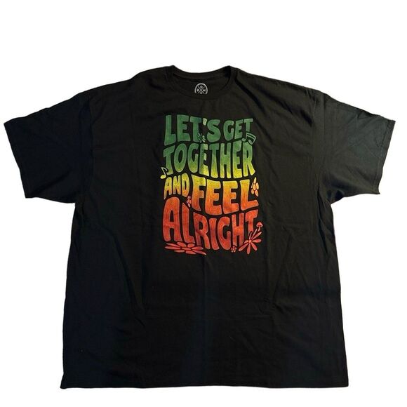 Reggae T-Shirt Black Rasta Graphic let’s get together & feel all right L - Picture 3 of 4